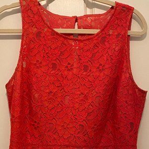 J Crew red-orange lined lace dress, size 10